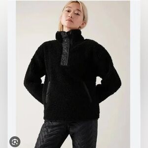 NWT ATHLETA black Cozy Sherpa Fleece Snap Pullover Sweatshirt Size L